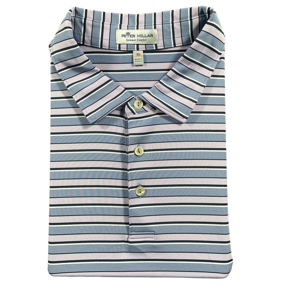 Peter Millar Summer Comfort Lavender/Blue Striped Golf Polo Mens Sz XL Mint EUC